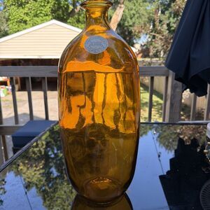 Vintage San Miguel Vidreos Recycled Amber Glass Bottle/Jug/Vase, Bulbous Spain